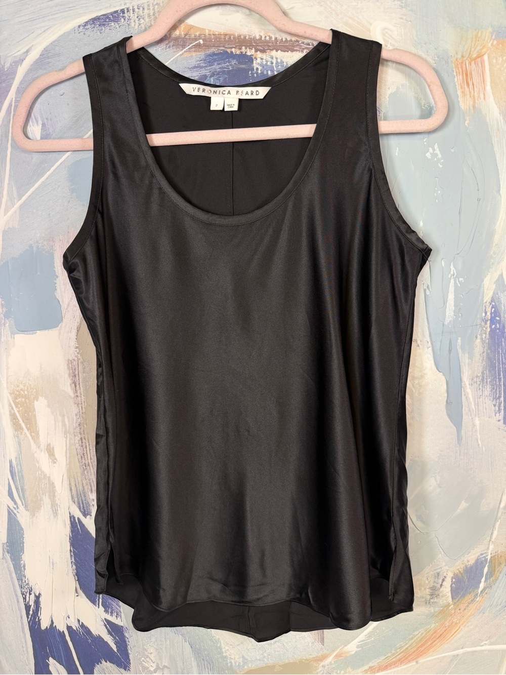 Veronica Beard 92% Silk Stretch Tank Top Black Sleeveless Scoop Neck Size 2 S